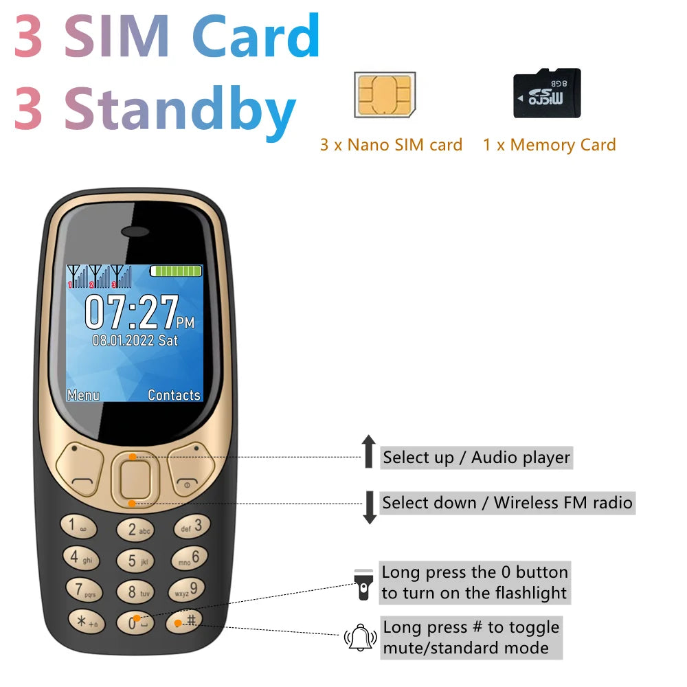 SERVO Petit Téléphone Portable Bluetooth Dialer voix Magique Faible Rayonnement Téléphone Enregistrement D'appel 2/3 SIM GSM Débloqué Mini Téléphone Portable