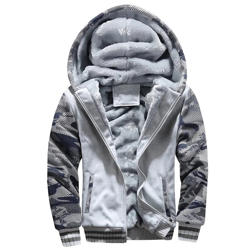 Chaqueta gruesa de camuflaje con capucha para hombre, plumífero polar de manga larga, informal, ropa de calle, invierno