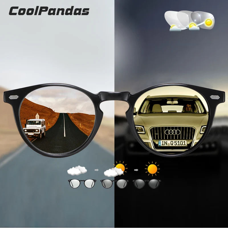 Cooldarer - Unisex Photochromic Sunglasses, Polarized Lenses, for Driving, Small Round TR90 Frame, Anti-Glare, for Men and Women