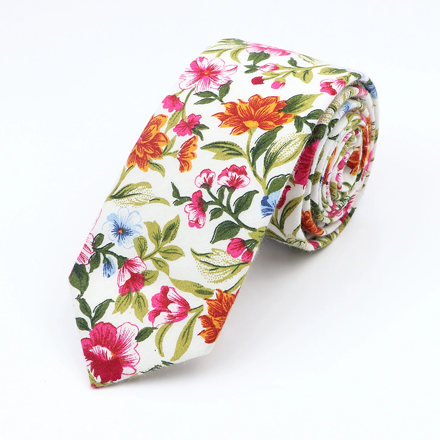 Cravate florale élégante pour hommes et femmes — 100% coton, fleur Paisley, étroite, mariage, décontracté