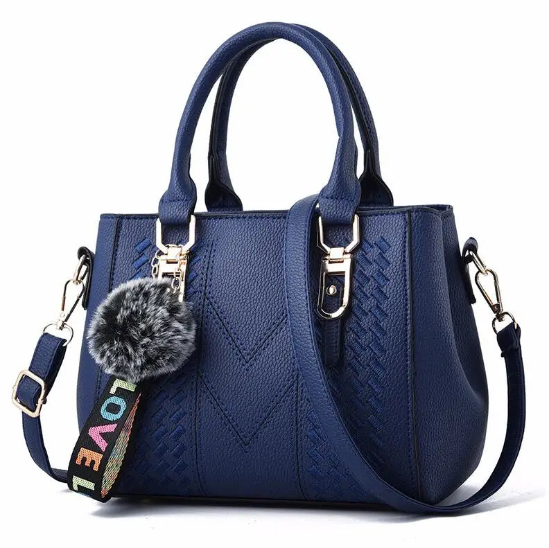 Bolsos de mensajero bordados para mujer, bolsos de cuero, bolsos de mano para mujer, bolso de mano con bola de pelo