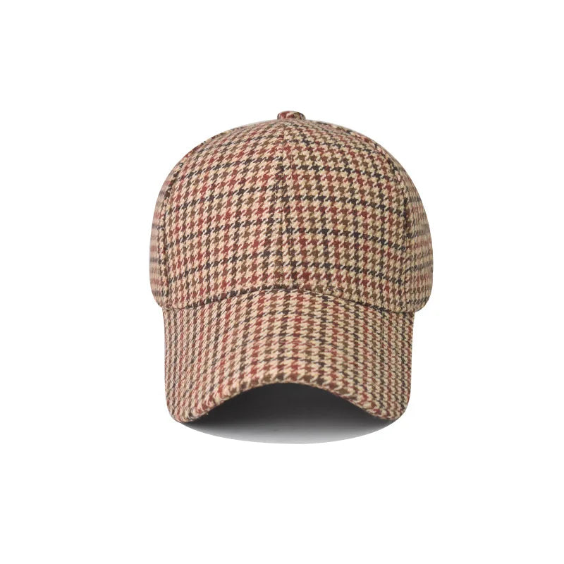FS Luxury Plaid Baseball Caps for Men, Vintage Brown Houndstooth Hat for Women, Cotton Streetwear Style Trucker Cap, Women's Cap 2026