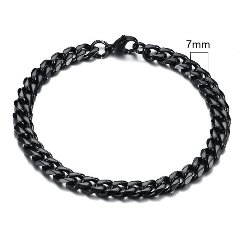 Bracelet gourmette en acier inoxydable 3-11mm — chaîne à maillons cubains, unisexe, bijoux cadeau
