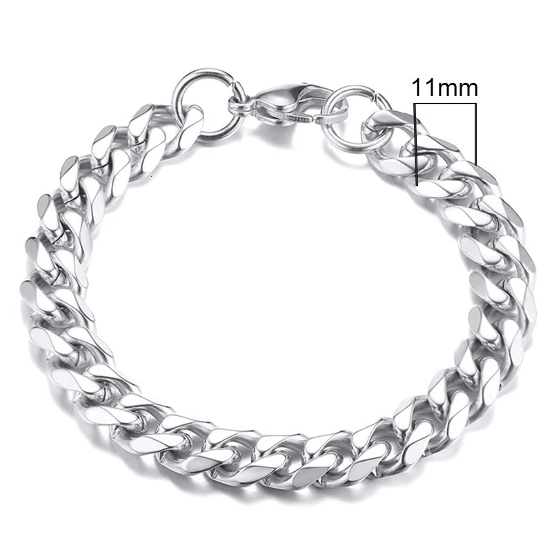 Bracelet gourmette en acier inoxydable 3-11mm — chaîne à maillons cubains, unisexe, bijoux cadeau