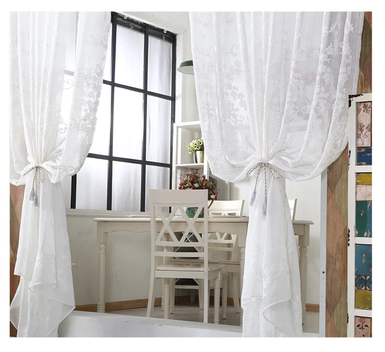 Rideaux Voilages Blancs Brodés Personnalisés en Tulle Transparent pour Chambre et Salon