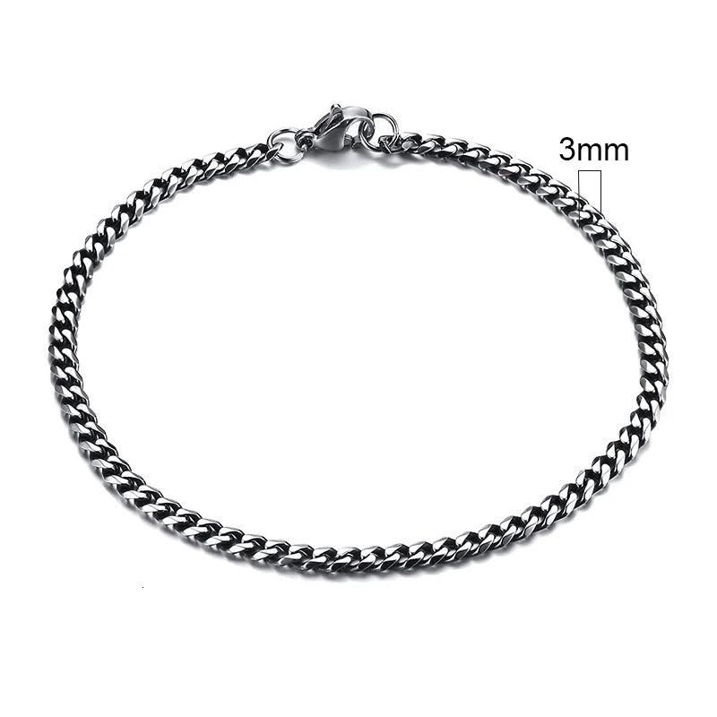 Bracelet gourmette en acier inoxydable 3-11mm — chaîne à maillons cubains, unisexe, bijoux cadeau