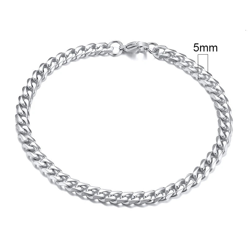 Bracelet gourmette en acier inoxydable 3-11mm — chaîne à maillons cubains, unisexe, bijoux cadeau