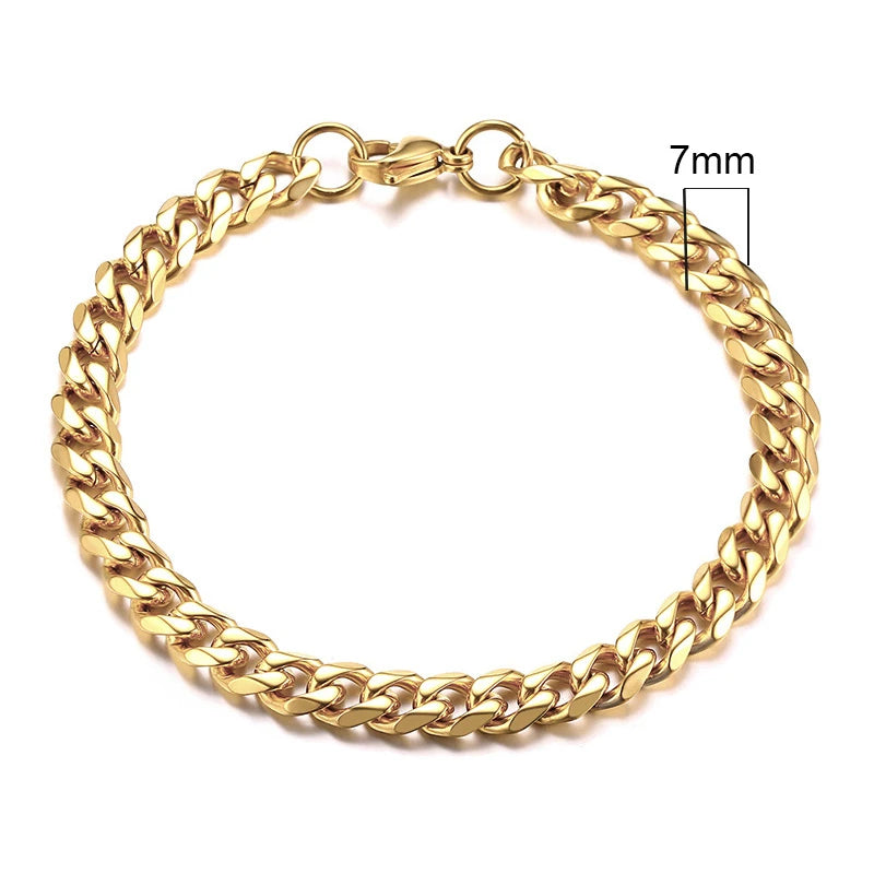 Bracelet gourmette en acier inoxydable 3-11mm — chaîne à maillons cubains, unisexe, bijoux cadeau