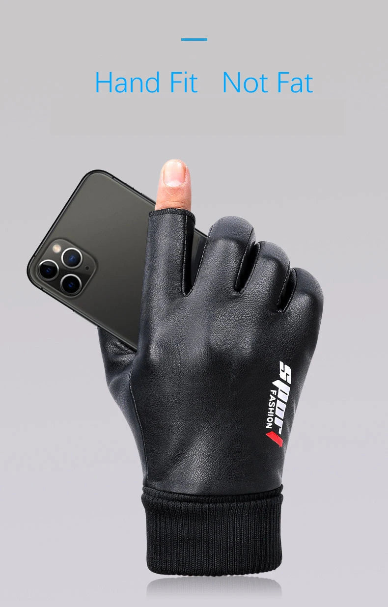 Gants pour hommes automne cyclisme hiver deux doigts velours chaud antidérapant mâle imperméable sport écran tactile randonnée gants de pêche