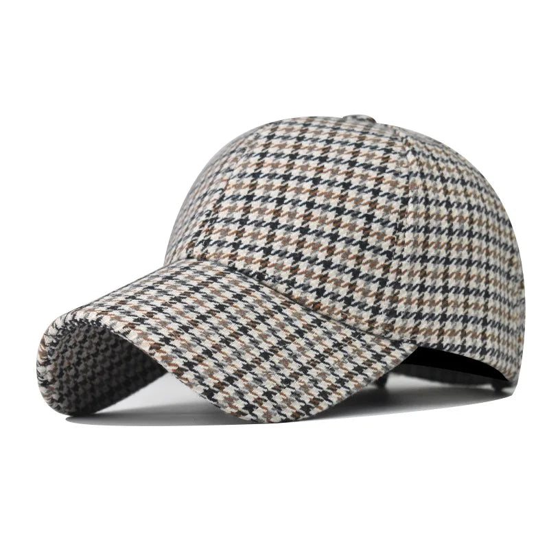 FS Luxury Plaid Baseball Caps for Men, Vintage Brown Houndstooth Hat for Women, Cotton Streetwear Style Trucker Cap, Women's Cap 2026