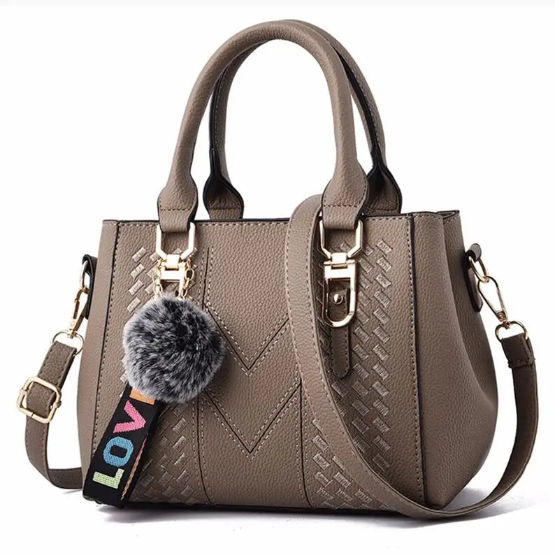 Bolsos de mensajero bordados para mujer, bolsos de cuero, bolsos de mano para mujer, bolso de mano con bola de pelo