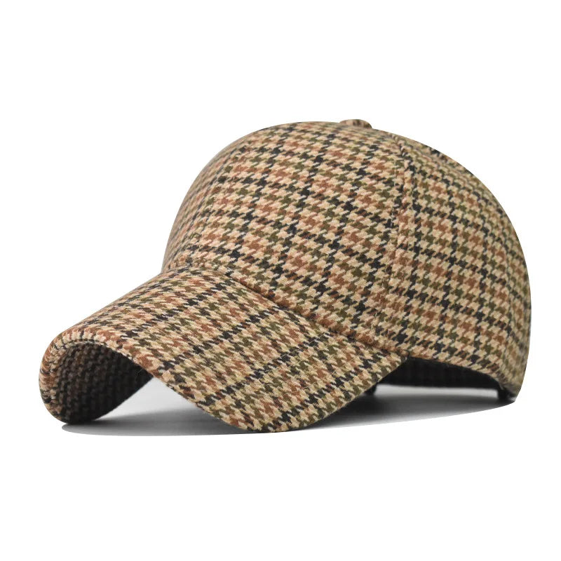 FS Luxury Plaid Baseball Caps for Men, Vintage Brown Houndstooth Hat for Women, Cotton Streetwear Style Trucker Cap, Women's Cap 2026