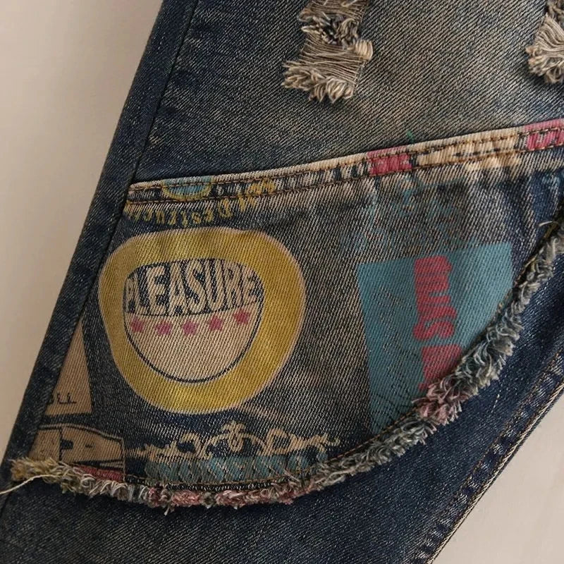 2025 New Spring New Ethnic Embroidery Elastic Waist Jeans for Women Loose High Waist Women's Harem Pants Women's Retro Denim Pants