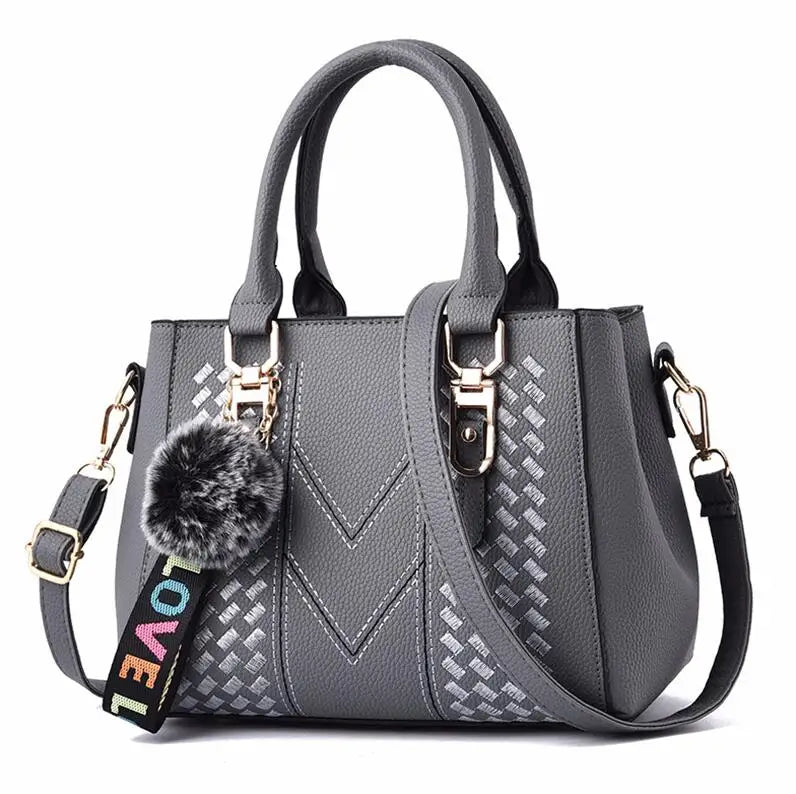 Bolsos de mensajero bordados para mujer, bolsos de cuero, bolsos de mano para mujer, bolso de mano con bola de pelo