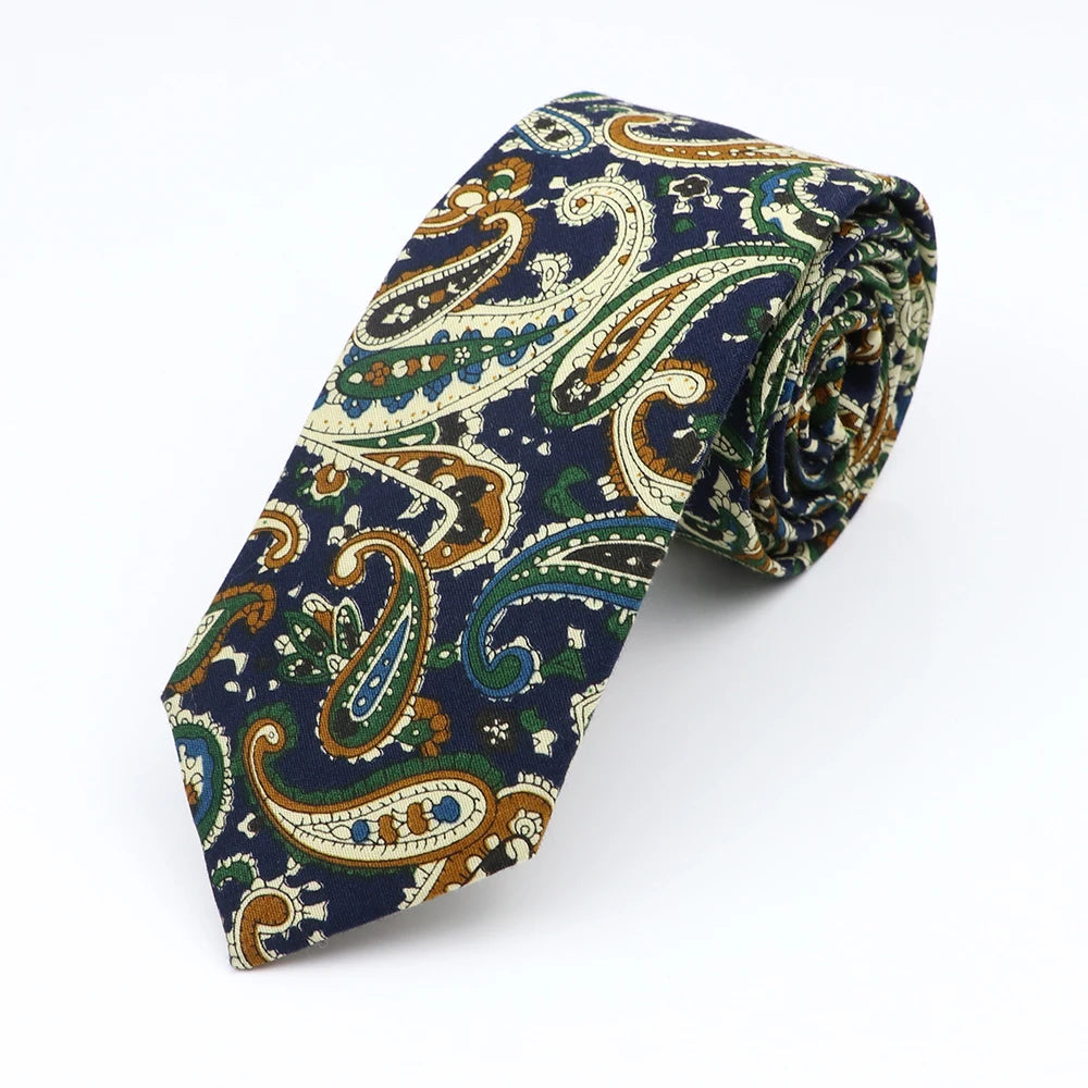 Cravate florale élégante pour hommes et femmes — 100% coton, fleur Paisley, étroite, mariage, décontracté
