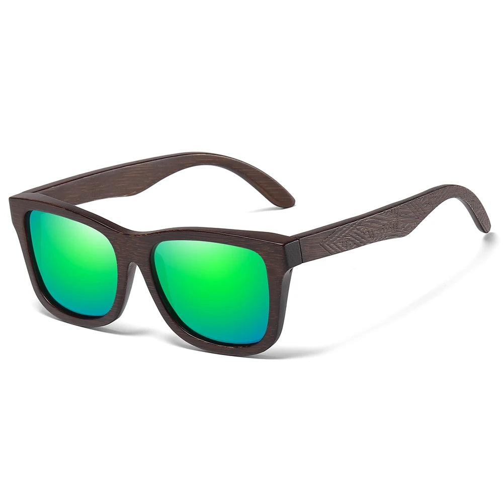 Lunettes de soleil en bois de bambou naturel polarisées faites à la main — miroir, boîte cadeau