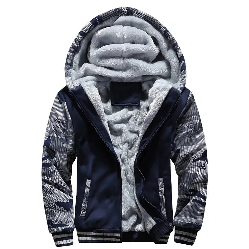 Chaqueta gruesa de camuflaje con capucha para hombre, plumífero polar de manga larga, informal, ropa de calle, invierno