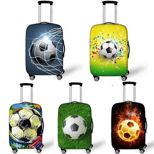 Funda protectora para maleta con estampado de pelota de fútbol, protección de equipaje para carrito con fuego para hombres y niños, accesorios de viaje, funda elástica para equipaje