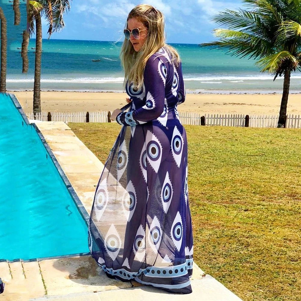 Blue Eyes Bikini Cover-Up, Tuniques de plage, Long Kaftan, Robe de plage, Sarong, Maillots de bain