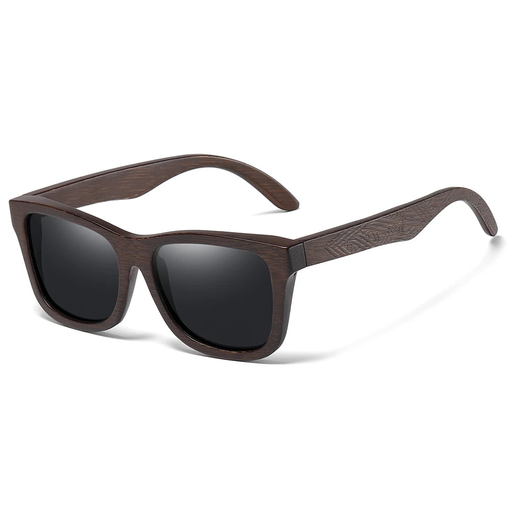 Lunettes de soleil en bois de bambou naturel polarisées faites à la main — miroir, boîte cadeau
