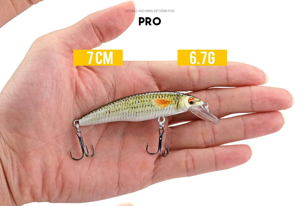 VTAVTA 5 pièces 5 cm 7 cm 9 cm Kit de leurre de pêche bionique appâts méné ensemble flottant manivelle Wobblers pour brochet attirail Kit d'appâts artificiels