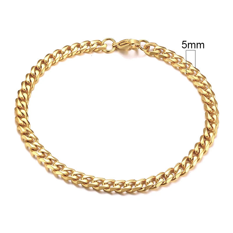 Bracelet gourmette en acier inoxydable 3-11mm — chaîne à maillons cubains, unisexe, bijoux cadeau