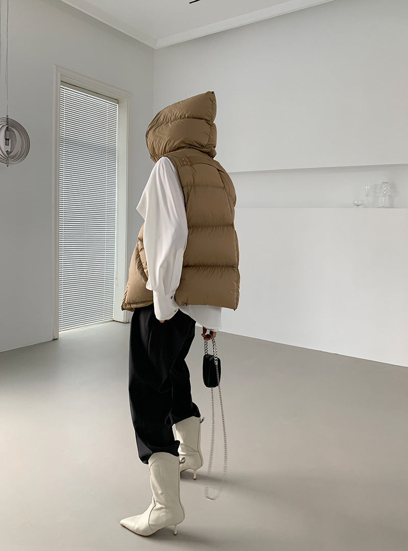 Chaleco de plumón con capucha de pato blanco para mujer, chaleco informal, ropa de abrigo de invierno, 2024, novedad, 90%