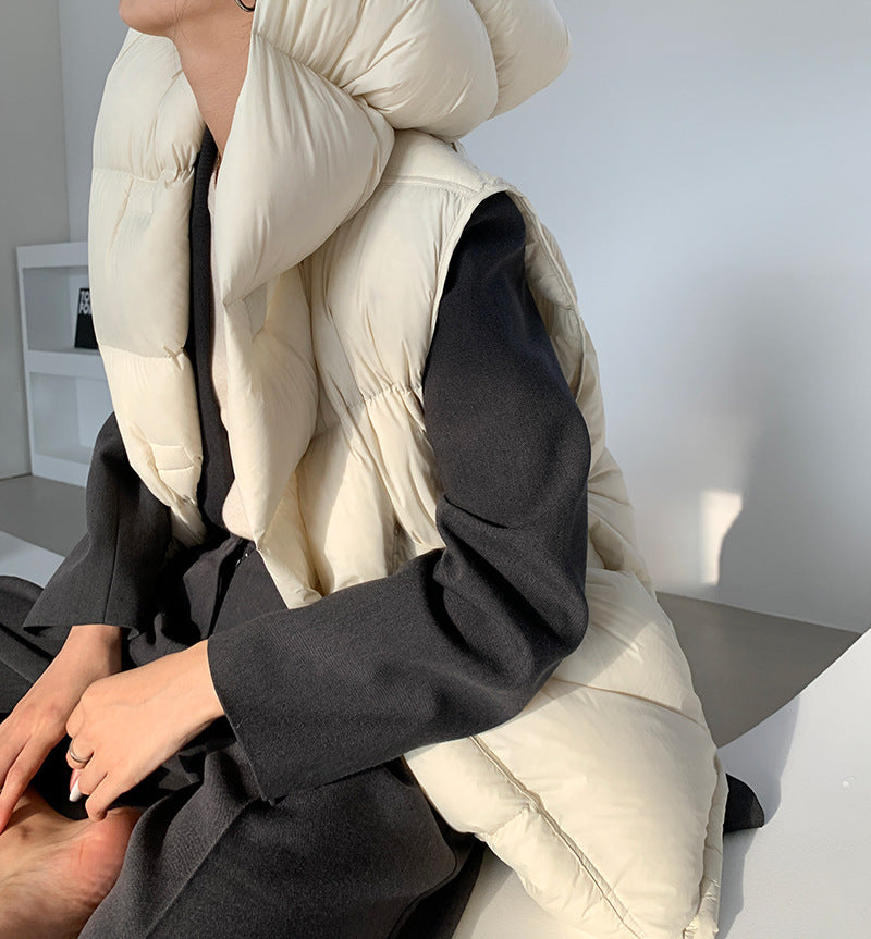 Chaleco de plumón con capucha de pato blanco para mujer, chaleco informal, ropa de abrigo de invierno, 2024, novedad, 90%