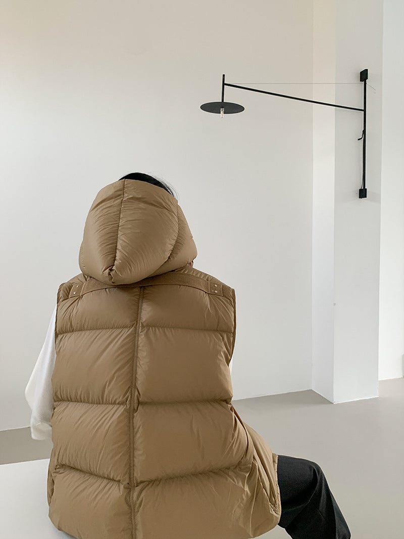 Chaleco de plumón con capucha de pato blanco para mujer, chaleco informal, ropa de abrigo de invierno, 2024, novedad, 90%