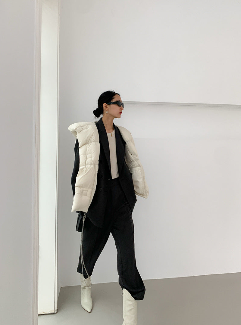 Chaleco de plumón con capucha de pato blanco para mujer, chaleco informal, ropa de abrigo de invierno, 2024, novedad, 90%