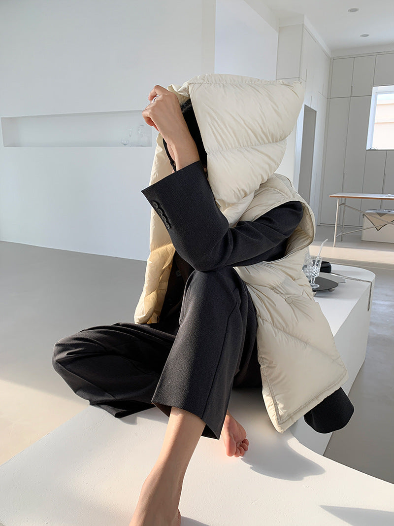 Chaleco de plumón con capucha de pato blanco para mujer, chaleco informal, ropa de abrigo de invierno, 2024, novedad, 90%