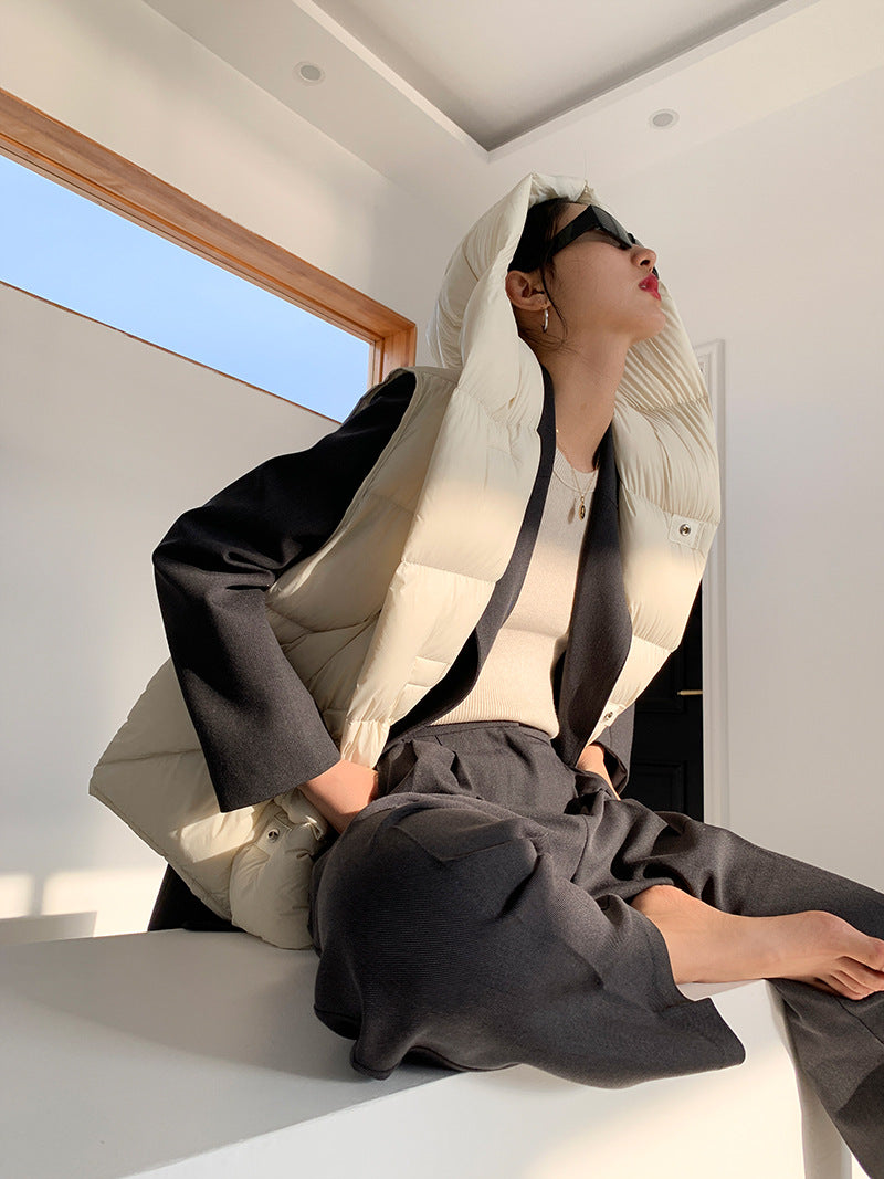 Chaleco de plumón con capucha de pato blanco para mujer, chaleco informal, ropa de abrigo de invierno, 2024, novedad, 90%