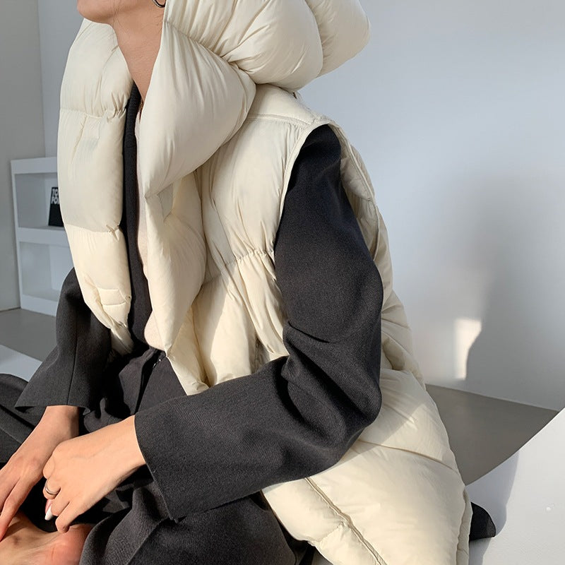 Chaleco de plumón con capucha de pato blanco para mujer, chaleco informal, ropa de abrigo de invierno, 2024, novedad, 90%