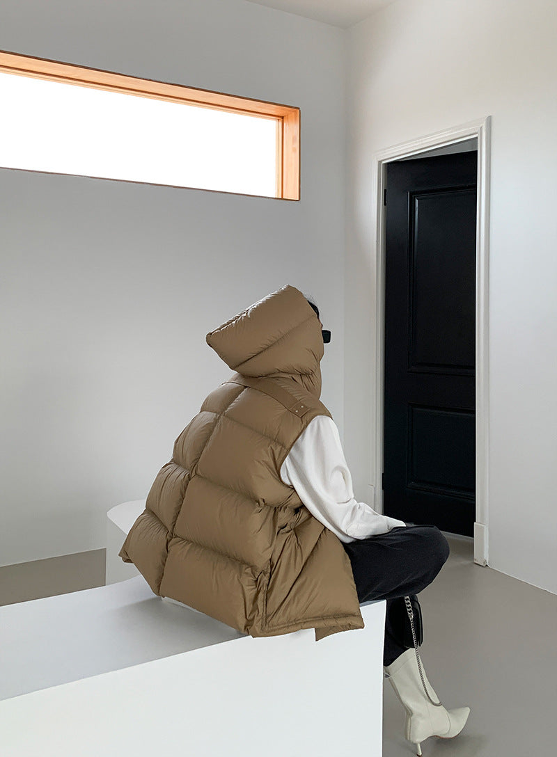 Chaleco de plumón con capucha de pato blanco para mujer, chaleco informal, ropa de abrigo de invierno, 2024, novedad, 90%