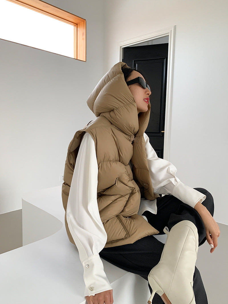 Chaleco de plumón con capucha de pato blanco para mujer, chaleco informal, ropa de abrigo de invierno, 2024, novedad, 90%