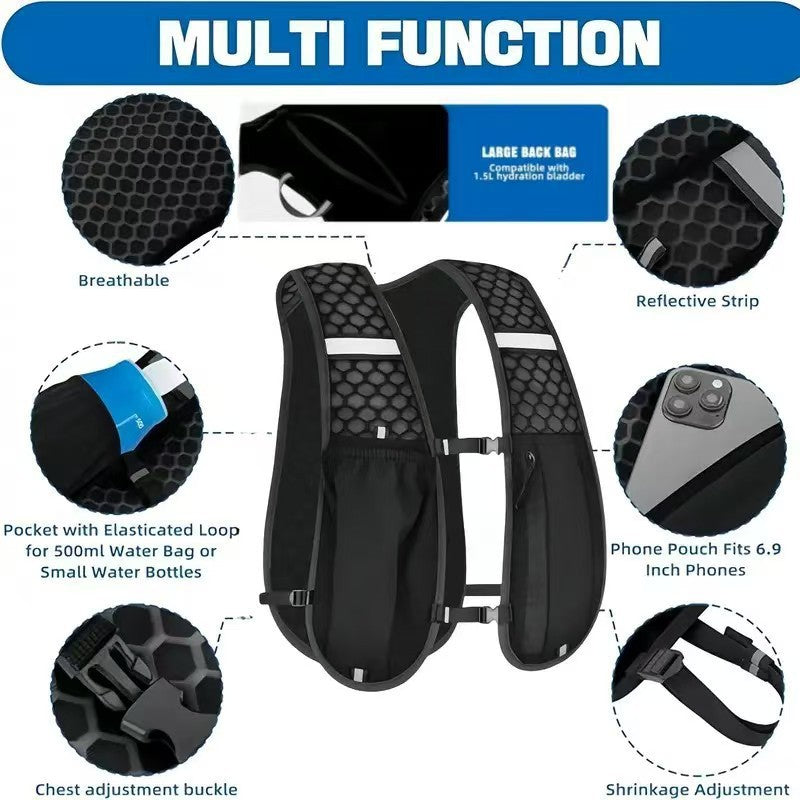 Ventes d'usine course hydratation gilet sac à dos pour randonnée cyclisme Marathon léger eau poitrine Pack avec poche de rangement pour téléphone