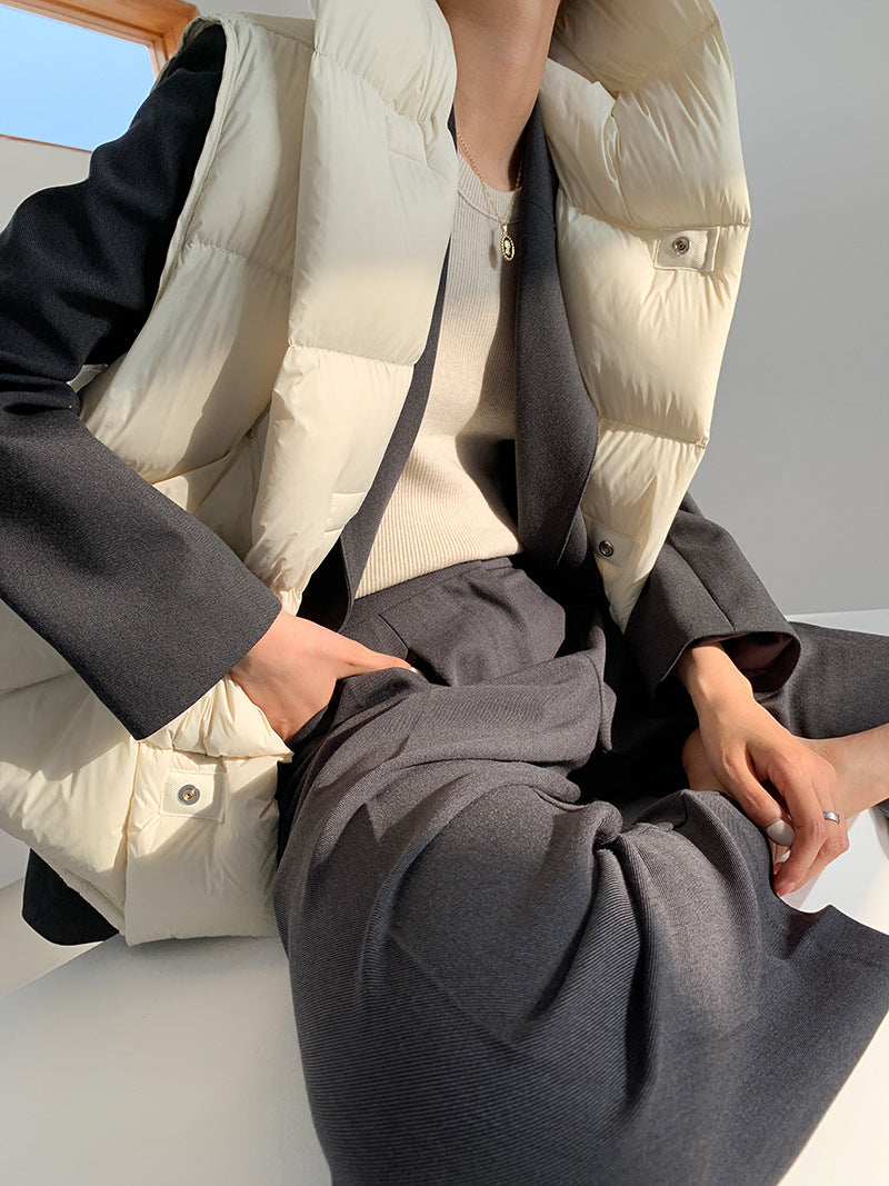 Chaleco de plumón con capucha de pato blanco para mujer, chaleco informal, ropa de abrigo de invierno, 2024, novedad, 90%