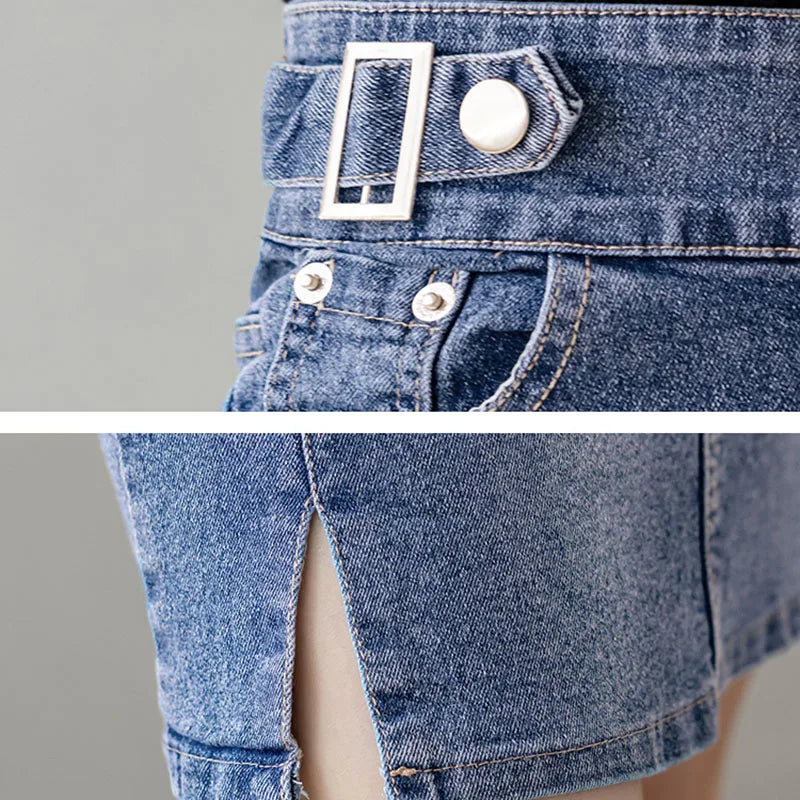 Jupe Jean Grande Taille Femme 2025 — Taille Haute Fente Noir Bleu Coréen
