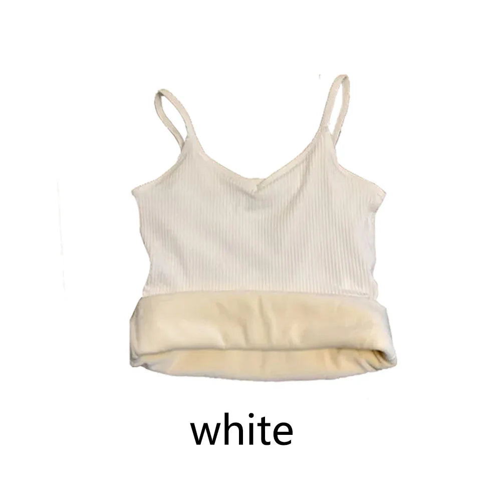 Women's Sleeveless T-shirt, Warm Winter Underwear, Solid Color, Thermal, Casual, Sleepwear, Sexy, Elasticity, Thin Velvet for Women