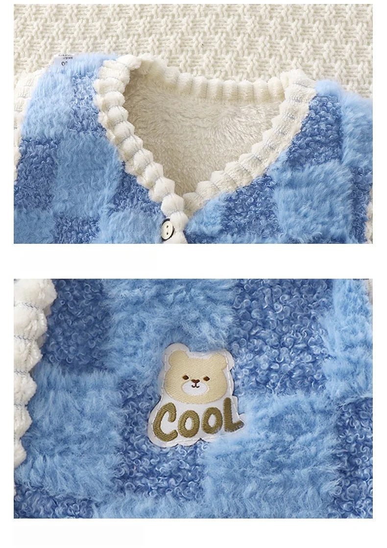 Manteau polaire pour enfants, Gilet chaud Double épaisseur, motif à carreaux, pour garçons et filles, vêtements d'extérieur sans manches, automne et hiver