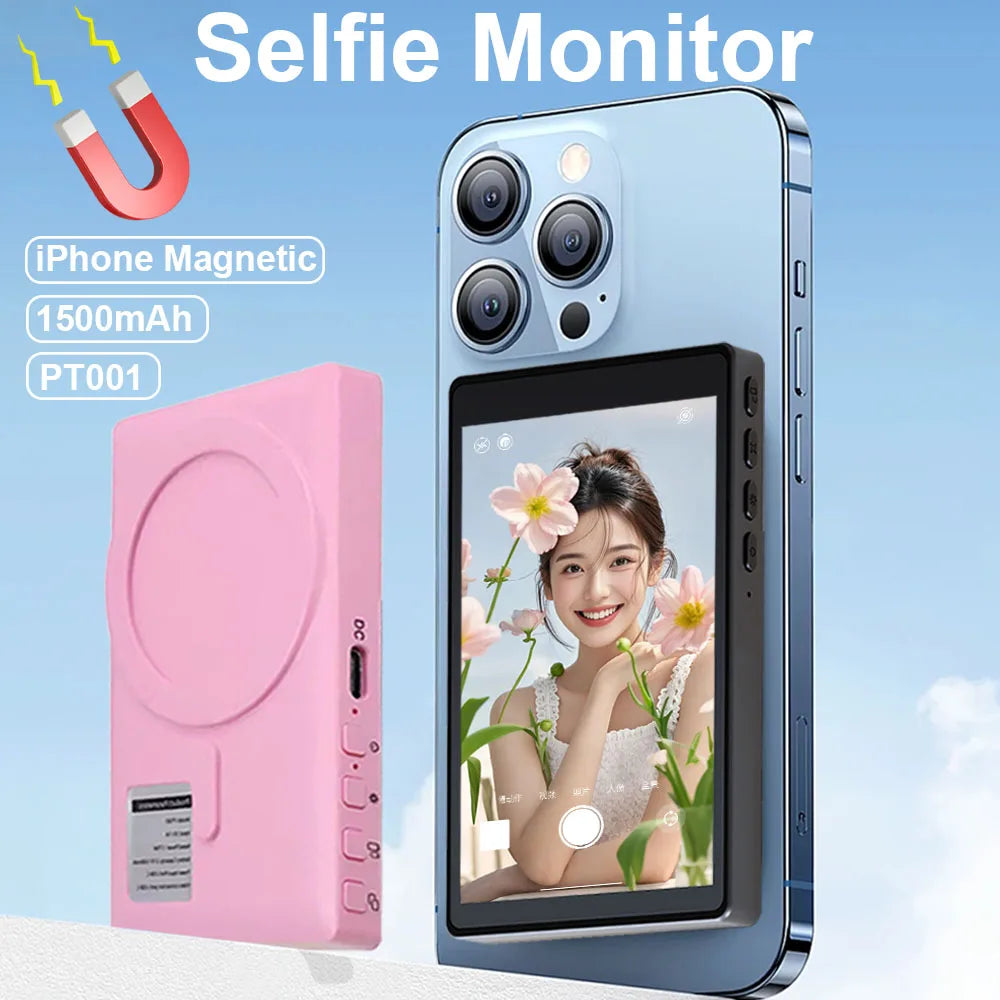 Nouveau moniteur de Selfie magnétique pour iPhone moniteur d'écran de Selfie Vlog intelligent avec télécommande 1500mAh batterie externe rose/blanc/noir