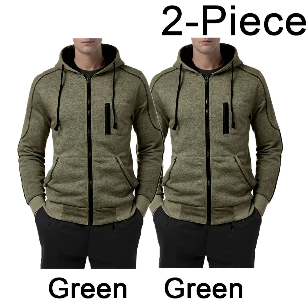 Sweat À Capuche Homme Couleur Bloc Polaire — Noir Blanc Vert Rouge Hiver