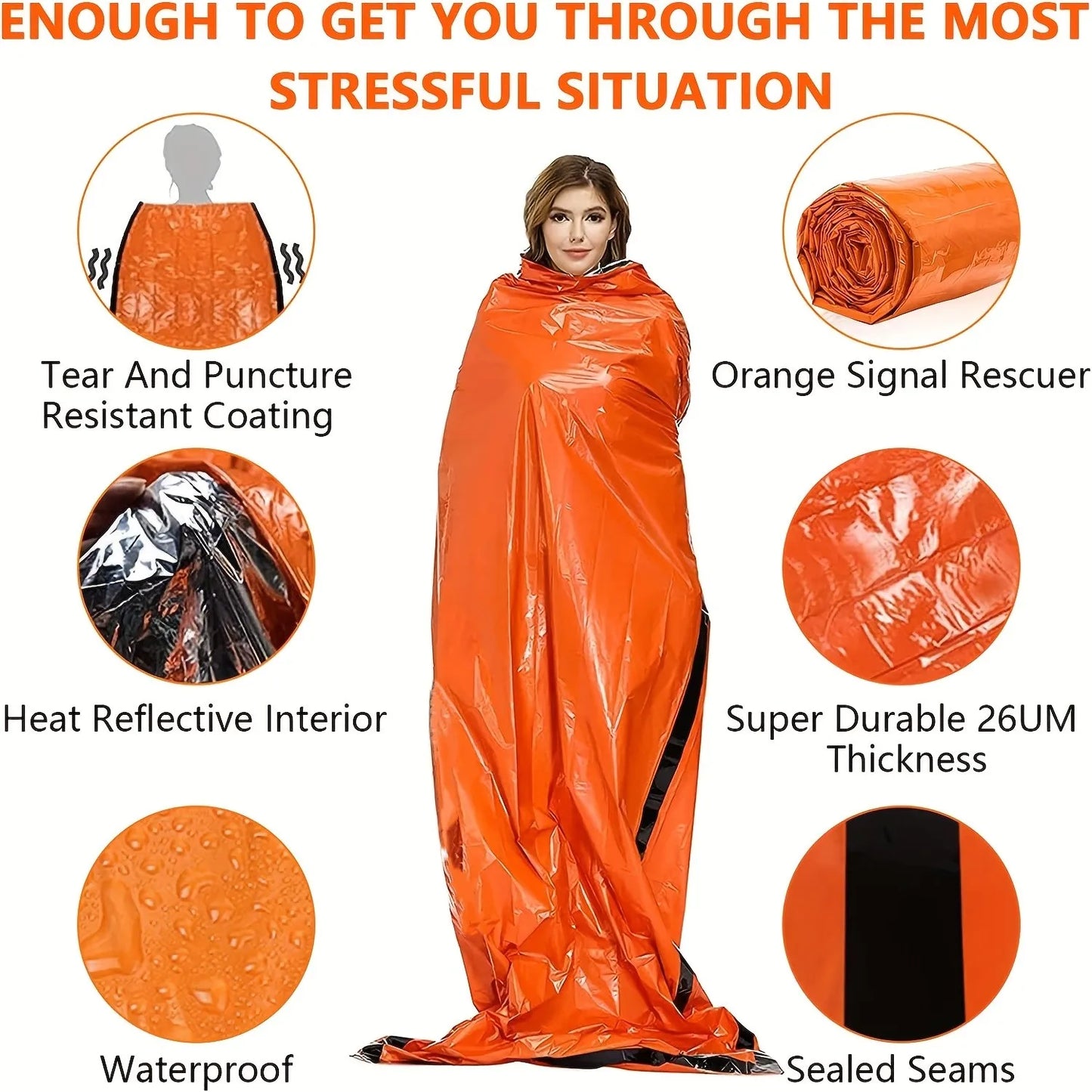 Sac de couchage de survie d'urgence Portable et étanche, équipement de Camping Edc en plein air, sac thermique, Kit de premiers secours, couverture en Mylar