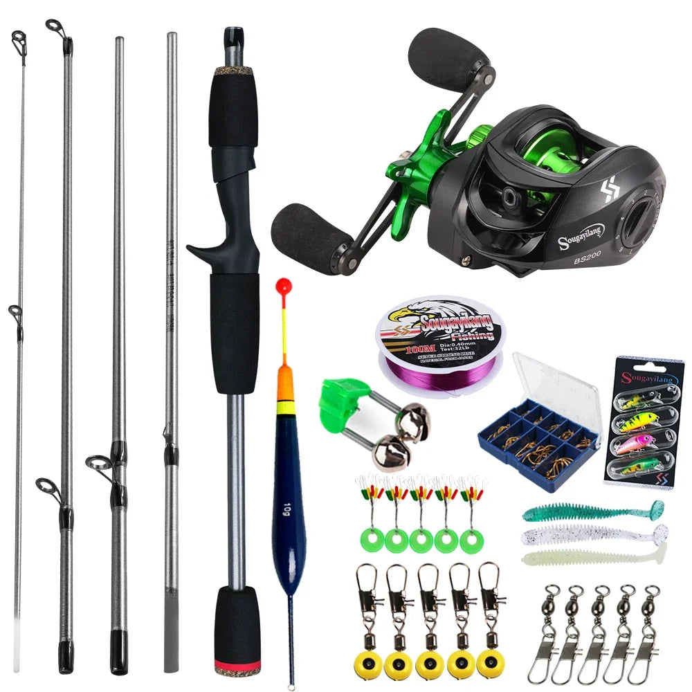 Sougayilang-Kit complet de moulinet de pêche Baitcasting, section Chlor5, rapport de vitesse 7.2:1, pêche au bar et à la carpe, le plus récent