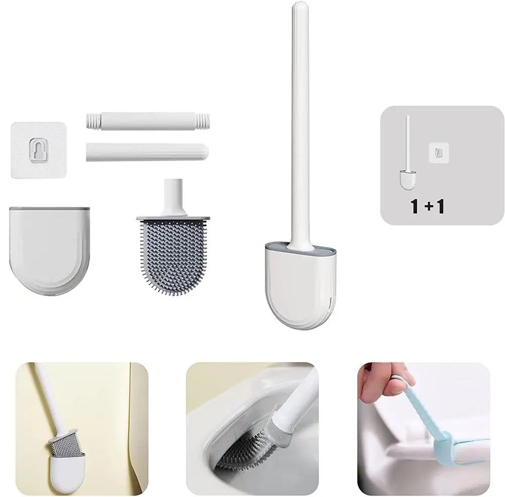 Nettoyeur de brosse de toilette suspendu en Silicone, avec manche Long, nettoyeur Flexible, brosse de salle de bain, support à séchage rapide, accessoires de salle de bains