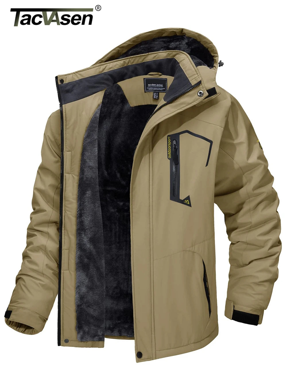 TACVASEN Fleece Lined Mountain Jackets Men Outdoor Hiking Jackets Detachable Hooded Coats Ski Snowboard Parka Winter Outwear