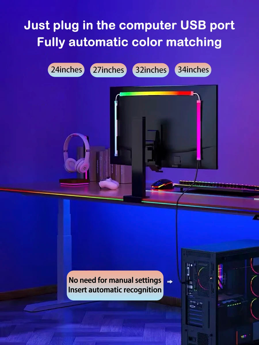 Bande lumineuse LED intelligente pour jeu, moniteur d'ordinateur, rétro-éclairage, synchronisation, barre lumineuse RGB, écran USB, lampe de décoration pour chambre à coucher