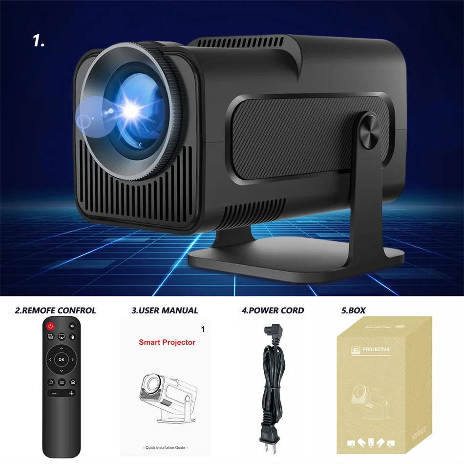 Projecteur Android 11 4K 2025 — 1080P Natif 390 ANSI Mini WiFi6 BT5.0 Cinéma