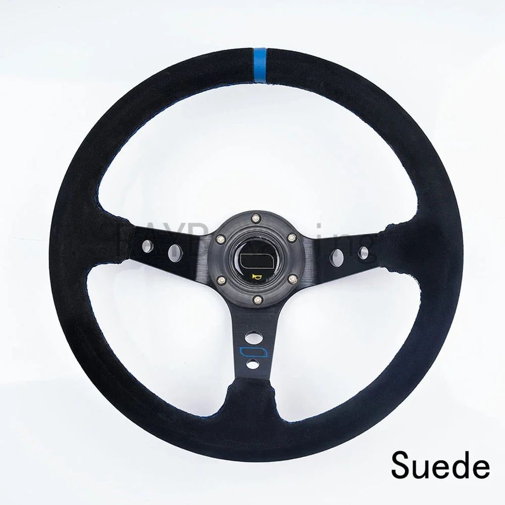 Volants universels de course en aluminium pour voiture, 14 pouces, 350mm, daim/PVC/PU, volant de Sport à la dérive de maïs profond avec Logo