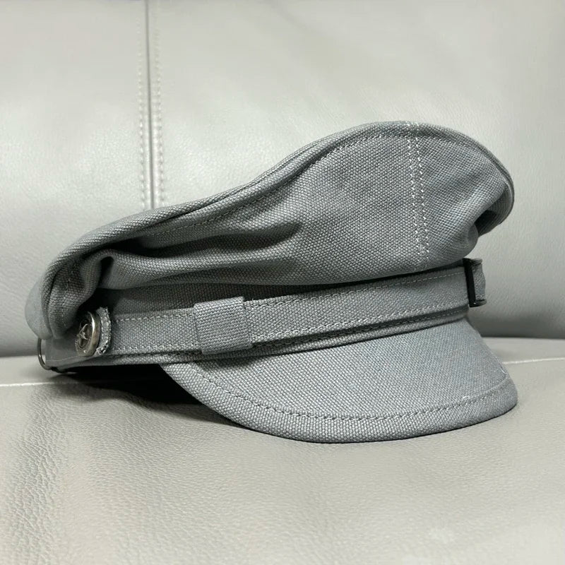 Gorra marinera retro con visera para hombres y mujeres, sombrero militar de lona para primavera, cinturón de águila gris, gorra de locomotora, 2024